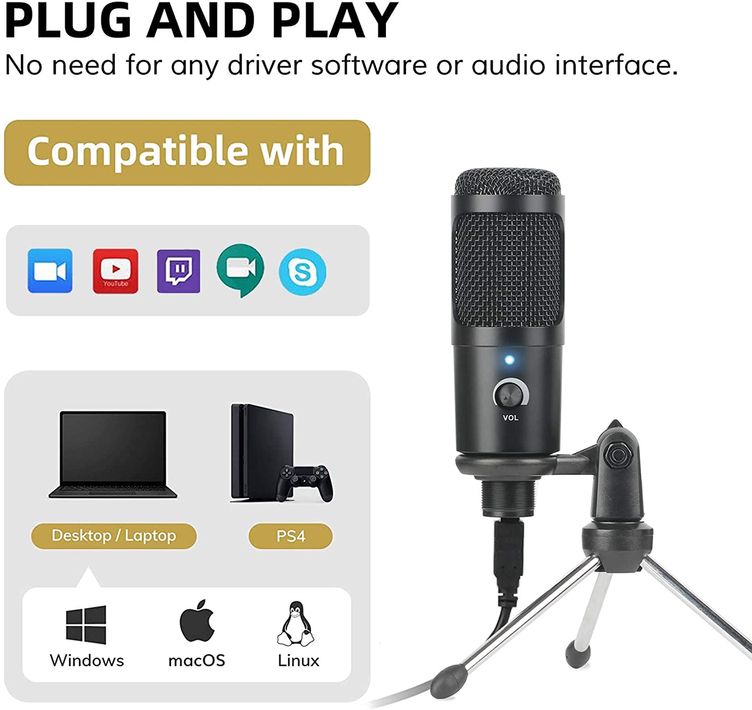 USB 콘덴서 마이크 녹음 마이크, PC 컴퓨터 노트북 - Pc Gaming Youtube 리뷰 및 가격